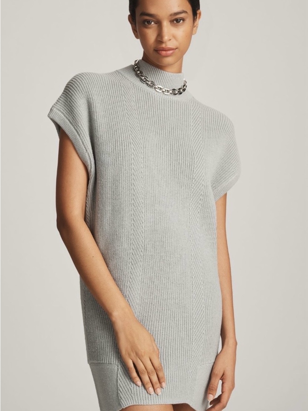 Anthropologie Light Gray High-Low Sweater Knit Sleeveless Dress